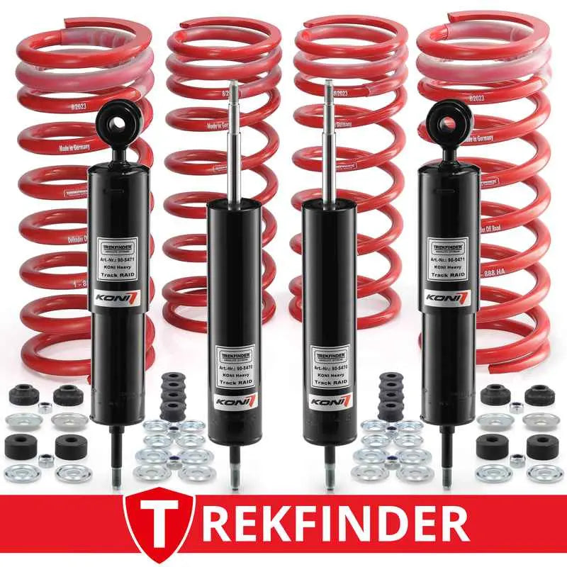 Höherlegungsfahrwerk TREKFINDER für LAND ROVER Defender 110 mit TREKFINDER RAID Dämpfer +40 Millimeter Höherlegung