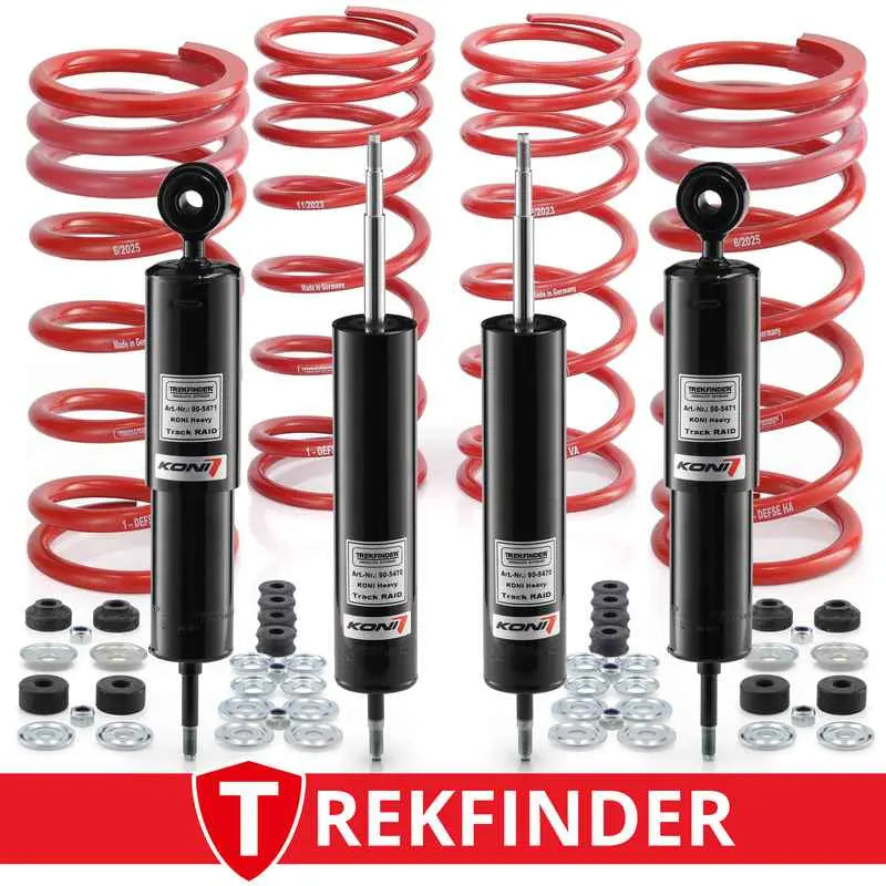 Komfortfahrwerk TREKFINDER für LAND ROVER Defender 110 mit TREKFINDER RAID Stoßdämpfer VA +20 / HA +0 Millimeter