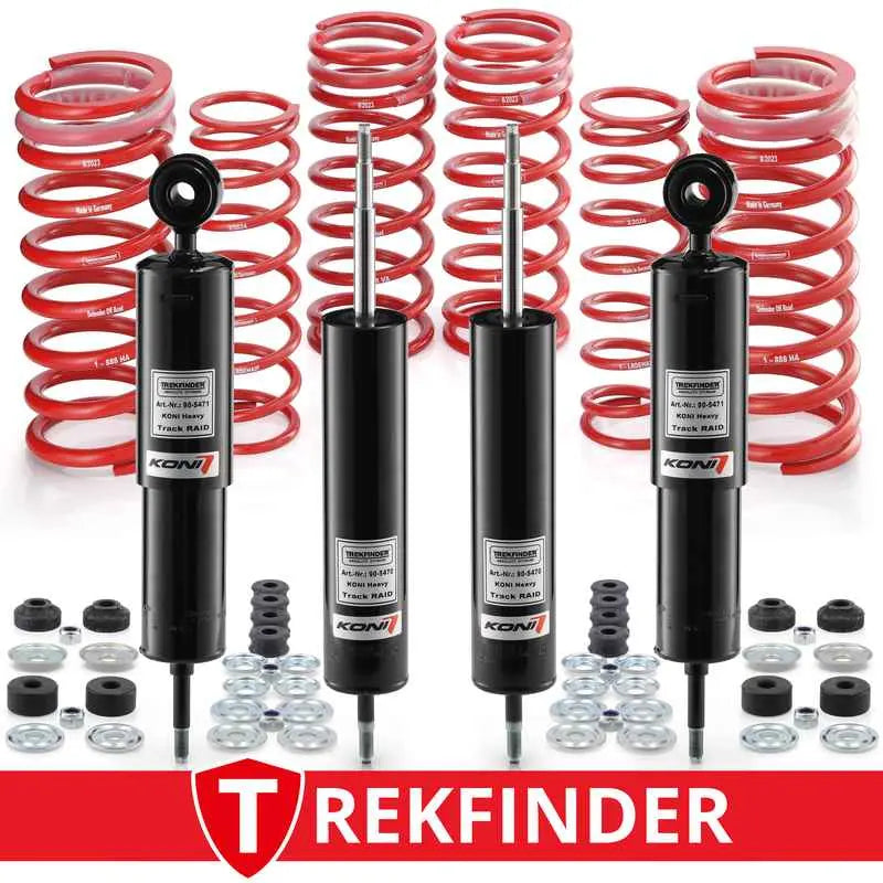 Höherlegungsfahrwerk TREKFINDER für LAND ROVER Defender 130 mit TREKFINDER RAID Dämpfer schwere Zuladung + 40 mm