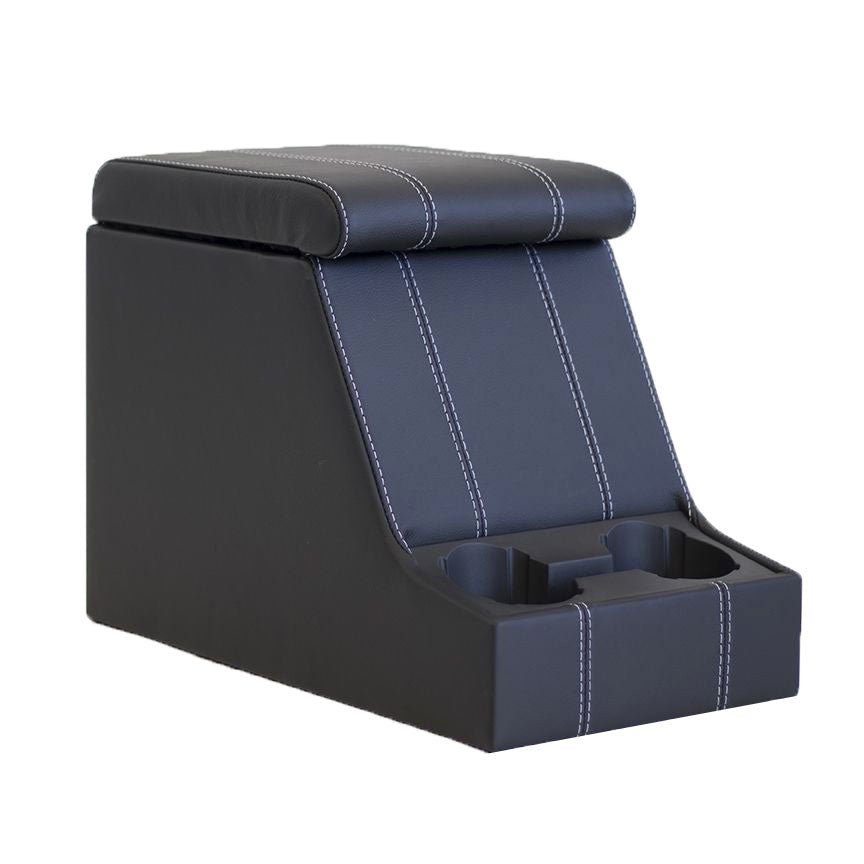 Premium XL Cubby Box (schwarzes Leder, weiße Naht)