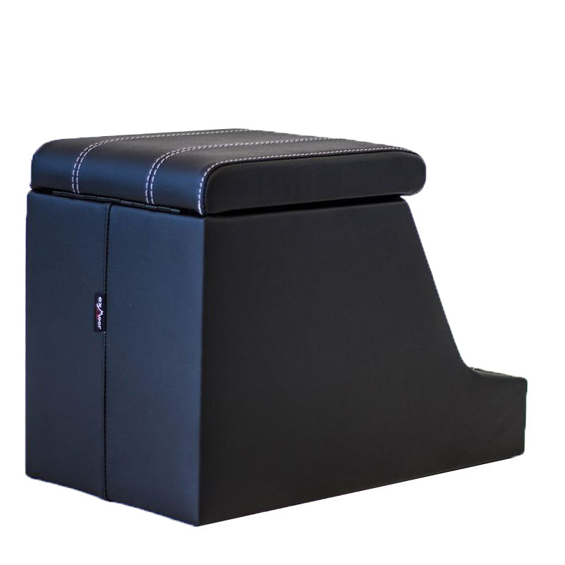 Premium XL Cubby Box (schwarzes Leder, weiße Naht)