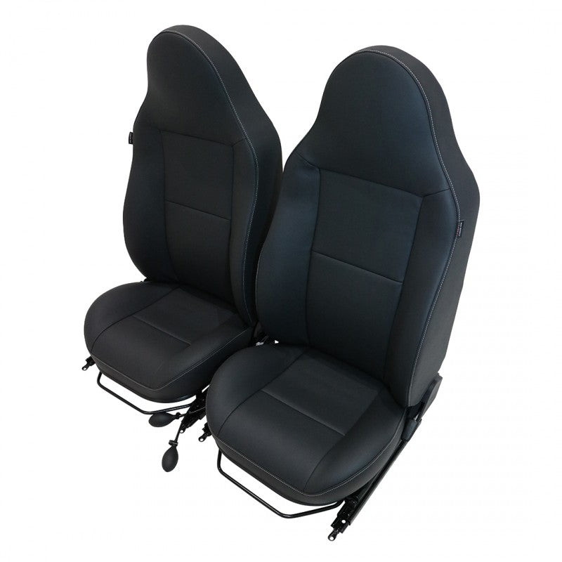 Defender "County" Frontsitze (Paar) beheizt (schwarzes Leder, weiße Naht)