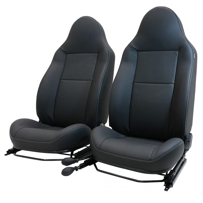 Defender "County" Frontsitze (Paar) beheizt (schwarzes Leder, weiße Naht)