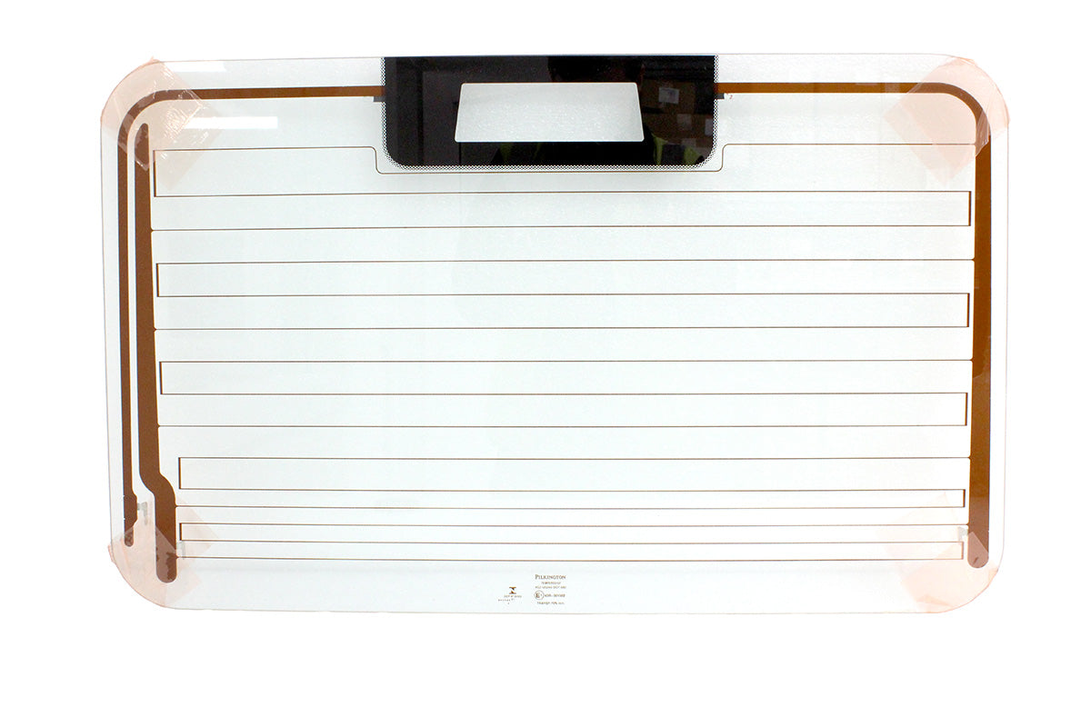 Scheibe Hecktür / Heckscheibe (grün getönt, beheizt, mit Bremslicht) Defender (ab 2A622424 / 2002) (OEM)