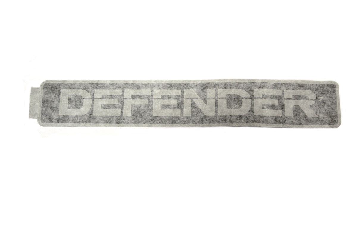 Aufkleber "DEFENDER" Kühlergrill (silber auf schwarzem Hintergrund)