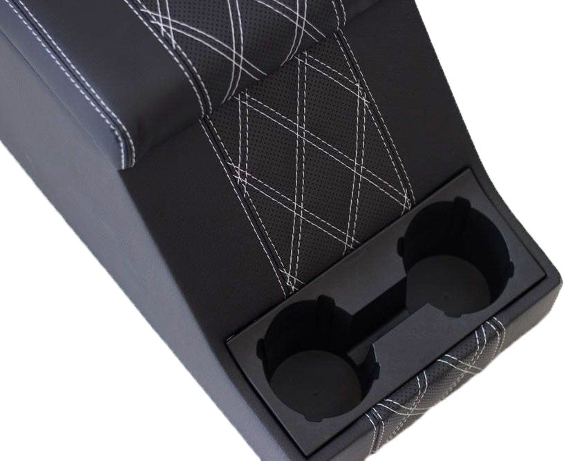 Premium Cubby Box (Diamond Black Vinyl, weiße Naht)