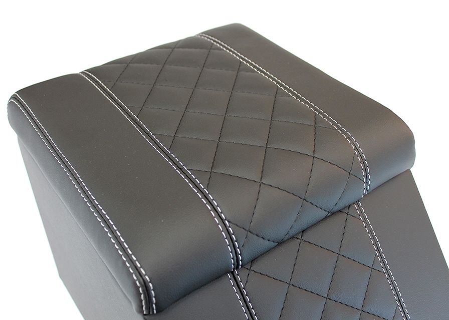 Premium XL Cubby Box (Diamond, schwarzes Leder, weiße Naht)