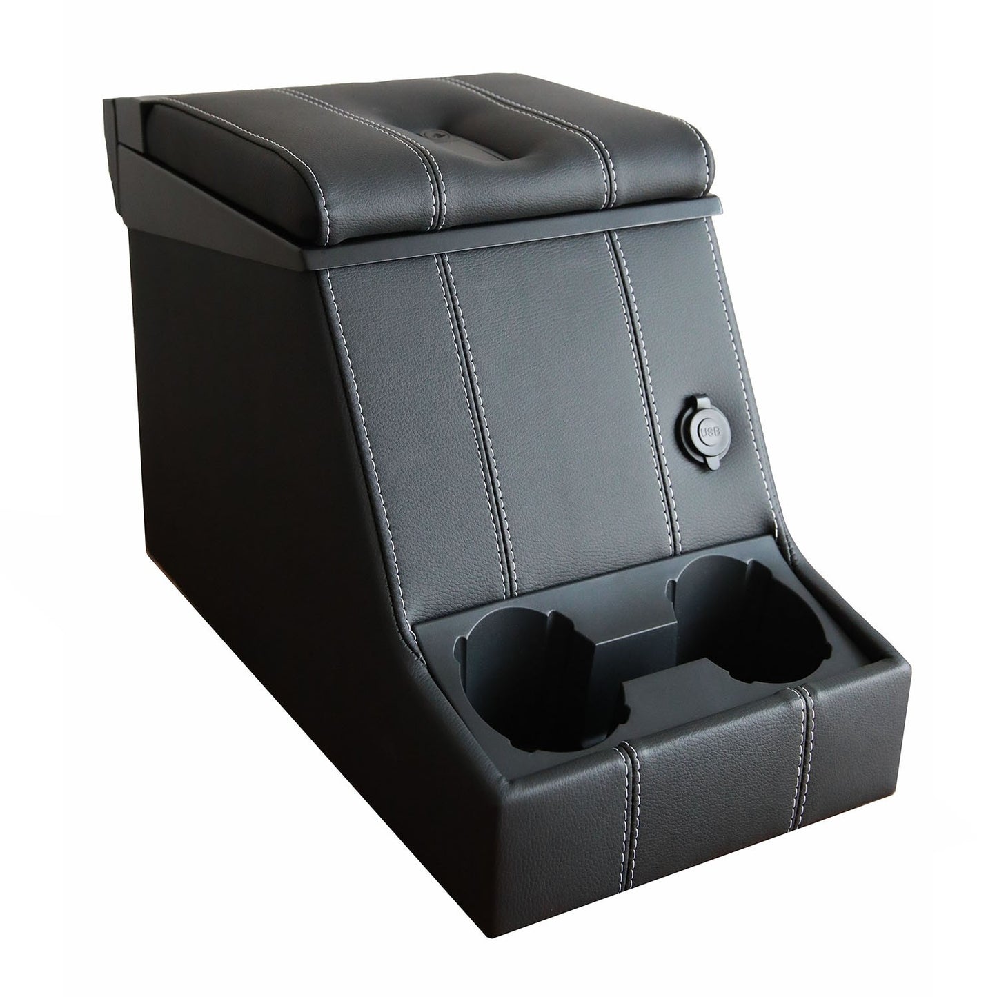 Premium Cubby Box (abschließbar) (schwarzes Leder, weiße Naht)